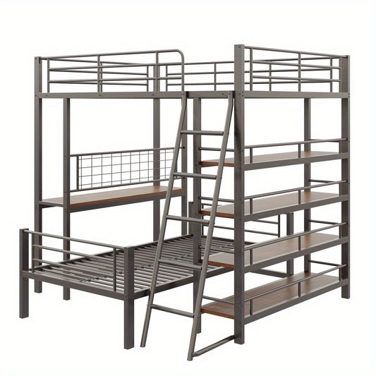 Hoogslaper – Stapelbed – Kinderbed – Eenpersoonsbed – Bed – Metalen Frame – 140x200 cm – Multifunctioneel – Met Opbergruimte – Zwart
