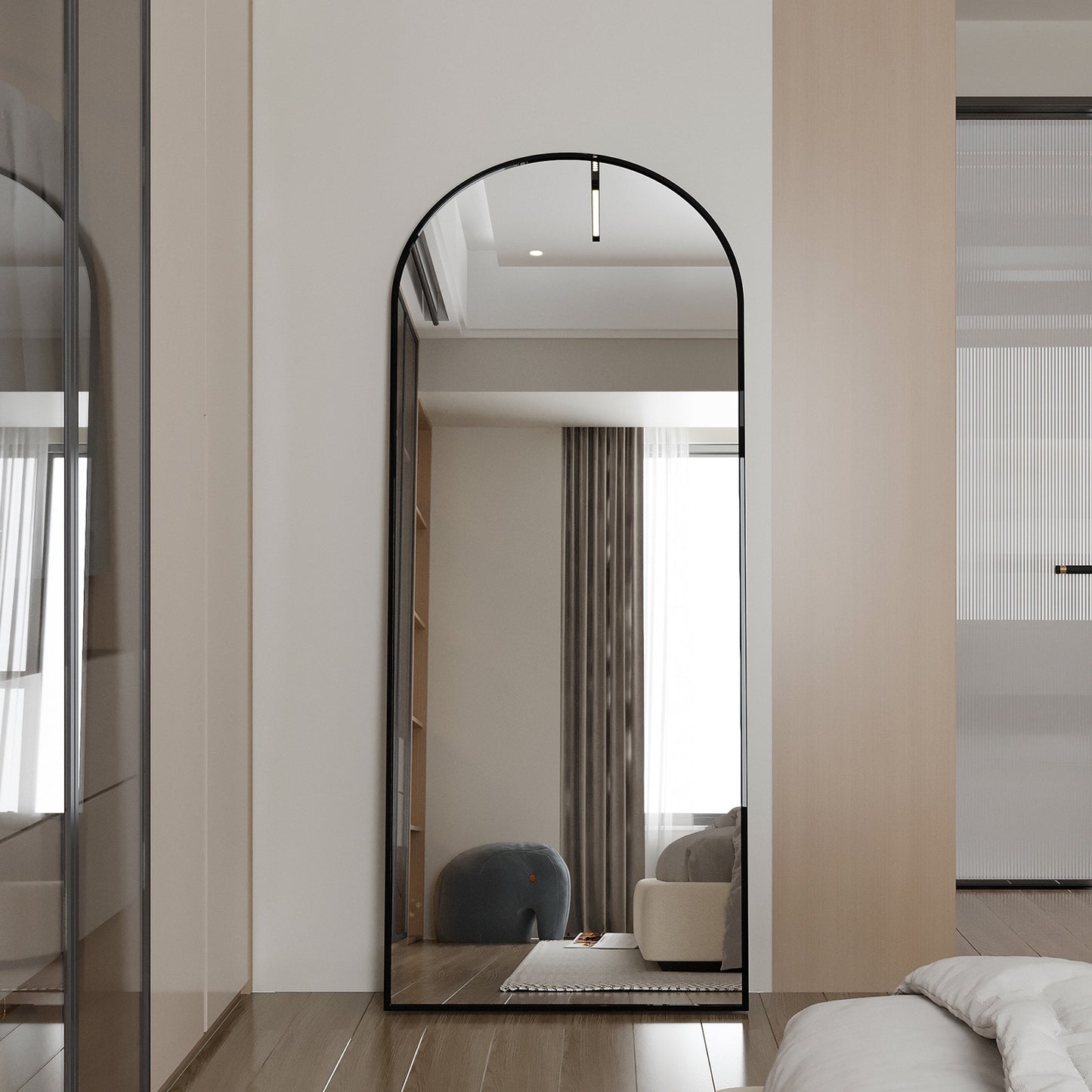 Staande Spiegel – Passpiegel – Wandspiegel – Full Body Spiegel – Grote Spiegel – Minimalistisch Zwart Aluminium Frame – 180x80 cm – Breukveilige Bescherming