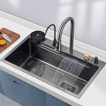 Keukenspoelbak – Spoelbak – Werkstation – Enkele Kom – Topmount – 80 x 45 cm – Roestvrij Staal – Mat Zwart – Multifunctioneel met 360° Mengkraan