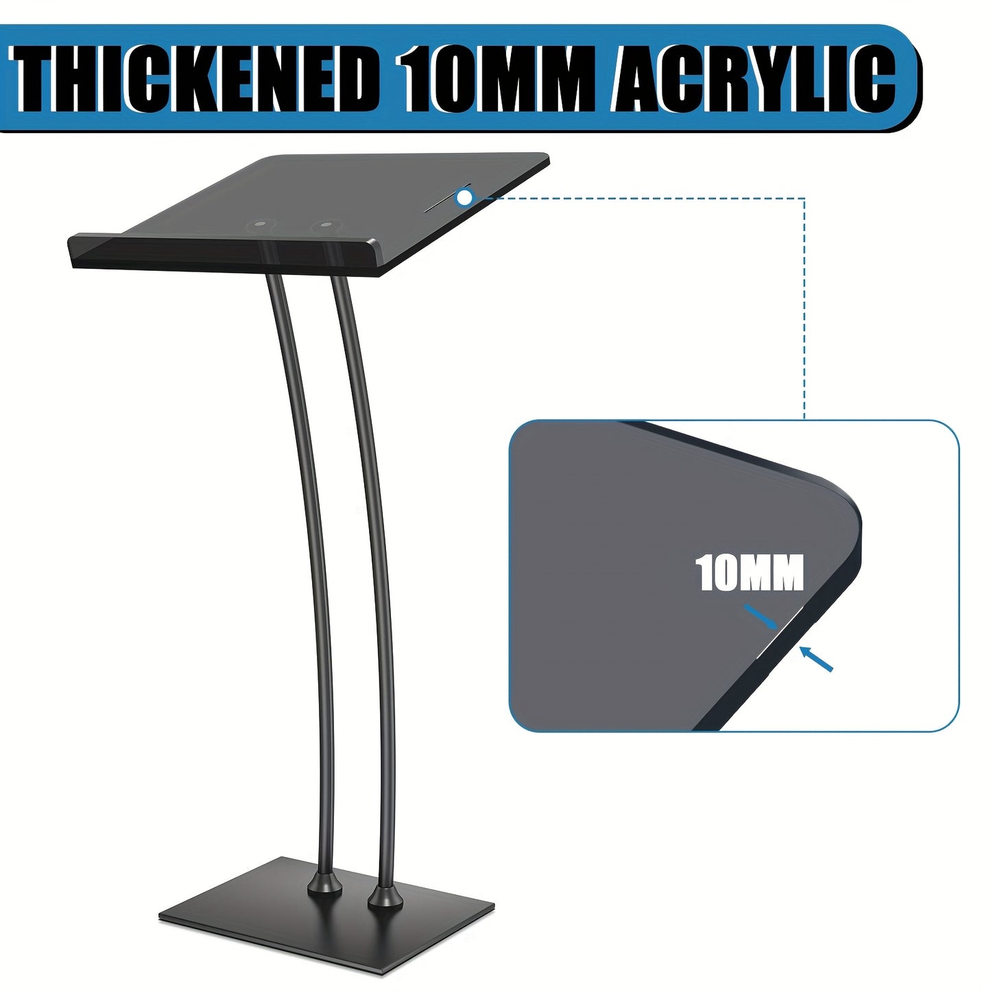Spreekgestoelte – Lessenaar – Podium – Lectern – Presentatietafel – Verstelbaar Hoogte – Dik 10mm Acrylblad – Stevig IJzeren Onderstel