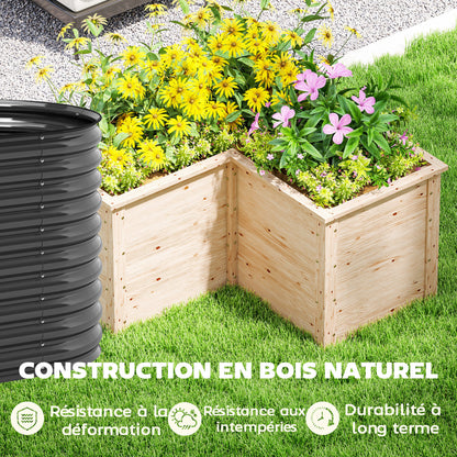Verhoogde Plantenbak – Moestuinbak – Bloembak – Tuinbak – Kruidenbak – L-vormig Design – Natuurlijk Vurenhout – Open Achterkant – 120x120x62 cm