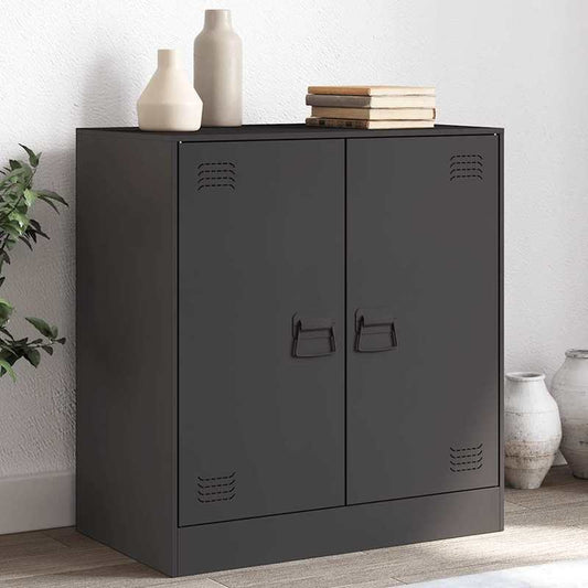 Modern Black Steel Storage Cabinet with Doors - Heavy-Duty Metal Sideboard, Minimalist Floor-Standing Furniture for Living Room, Entryway, Home Office - Space-Saving Organizer with Door Storage, No Electrical Needed, Easy Ass