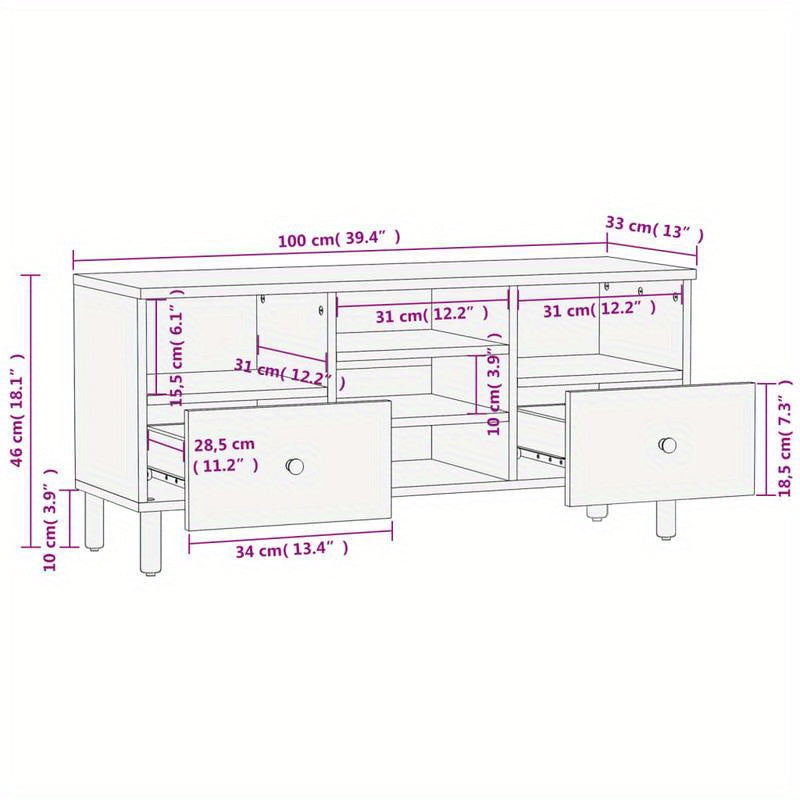 TV Cabinet 100X33X46 Cm Solid Mango Wood Black