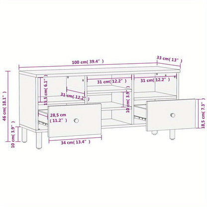 TV Cabinet 100X33X46 Cm Solid Mango Wood Black