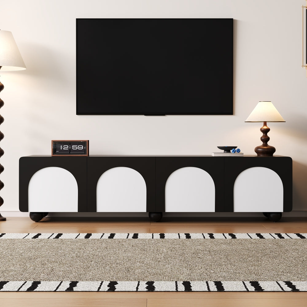 TV Cabinet | Black and White Color Scheme, Modern Minimalist Design with Striking Contrast, Lightweight and Space-Saving, Ideal for Living Rooms, Bedrooms, Compact Flats, Metal Material
