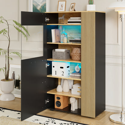 Dressoir – Opbergkast – Ladekast – Buffetkast – Wandkast – Zwart Met Gouden Accenten – 3 Vaste En 2 Verstelbare Planken – Duurzaam Niet-Hout Materialen – Eenvoudige Montage