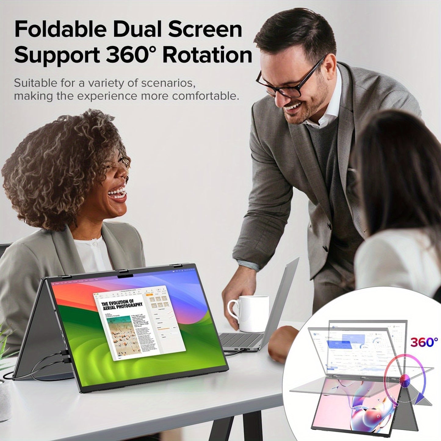 Draagbare Monitor – Tweede Scherm – Laptop Display – Extern Scherm – USB-C Monitor – 18,5 Inch – 100Hz Refresh Rate – Full HD 1920x1080 Resolutie – 360° Draaibaar & VESA Compatibel
