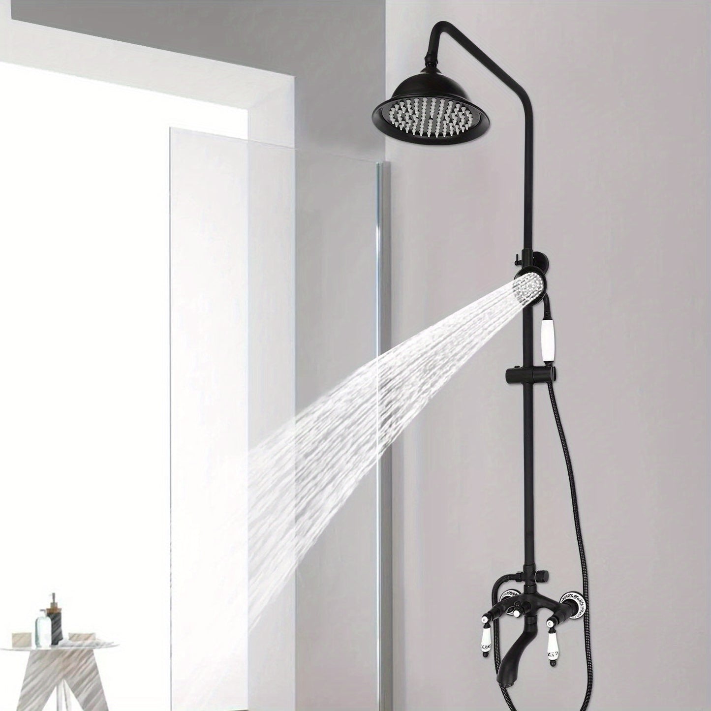 Regendoucheset – Doucheset – Douchekolom – Douchekraan – Douchesysteem – Zwart metalen design – Verstelbare hoogte 78-115 cm – Duurzame messing en RVS constructie