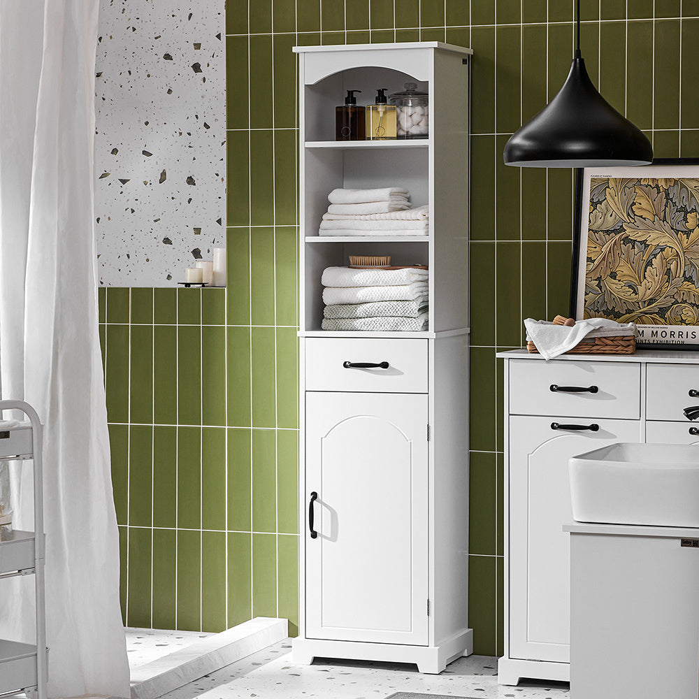 Badkamerkast – Badmeubel – Opbergkast – Wastafelkast – Badkamermeubel – Hoog Model – Verstelbare Planken & Grote Lade – Vochtbestendig MDF – 42x30x173 cm
