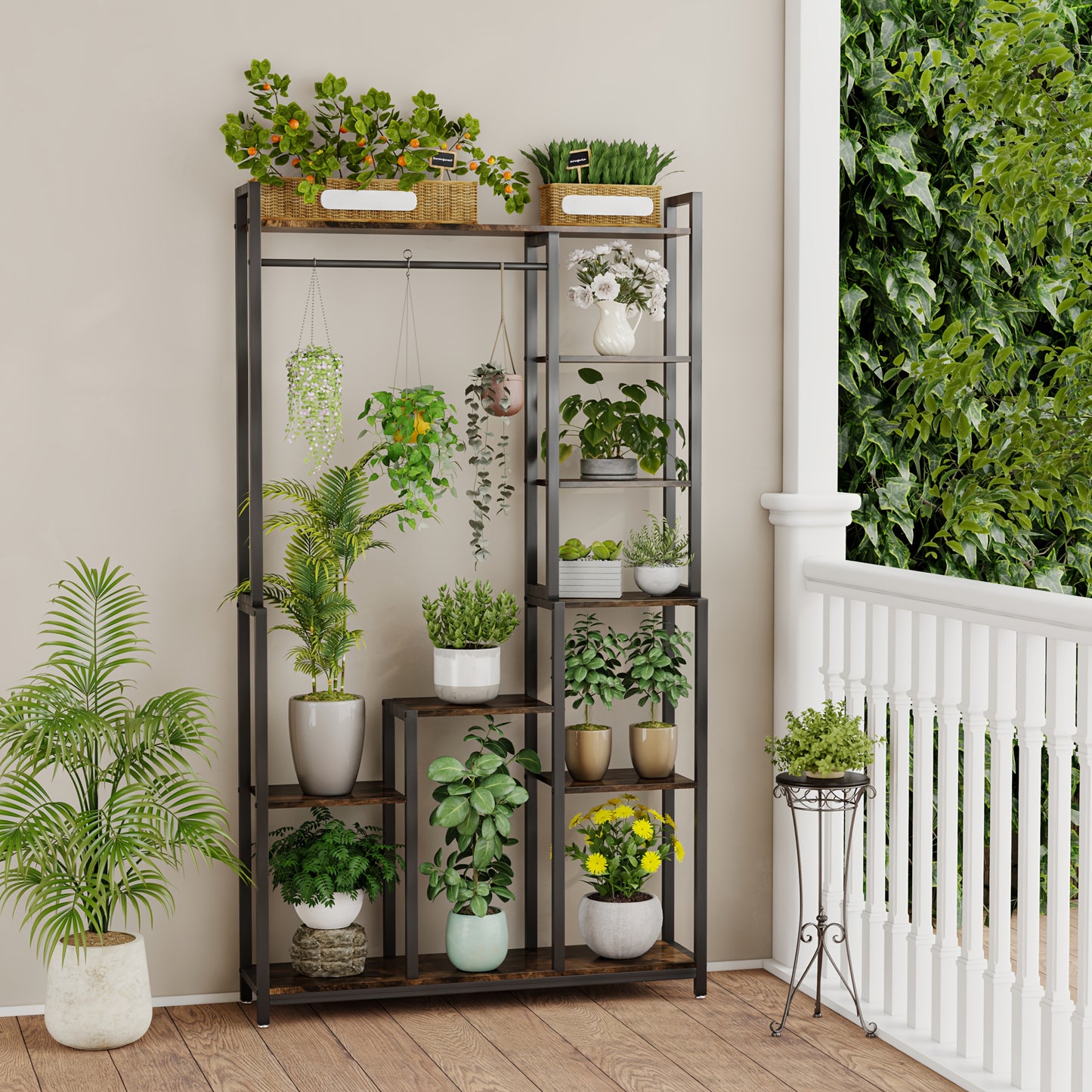 7-laags Plantenrek – Plantenstandaard – Bloemenrek – Plantentoren – Plantenladder – Zwart – Hout – Ruimtebesparend 180cm – Stevige Irreguliere Vorm