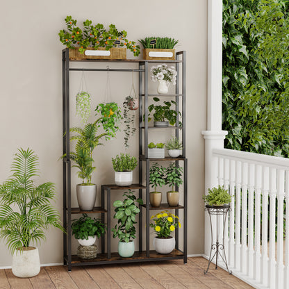 7-laags Plantenrek – Plantenstandaard – Bloemenrek – Plantentoren – Plantenladder – Zwart – Hout – Ruimtebesparend 180cm – Stevige Irreguliere Vorm