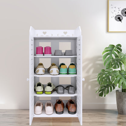 Schoenenkast met Dubbele Deuren – 4 Lagen Ruimtebesparend Schoenenrek – Geschikt voor Woonkamer, Hal, Slaapkamer of Appartement – 90 x 40 x 35 cm – Wit