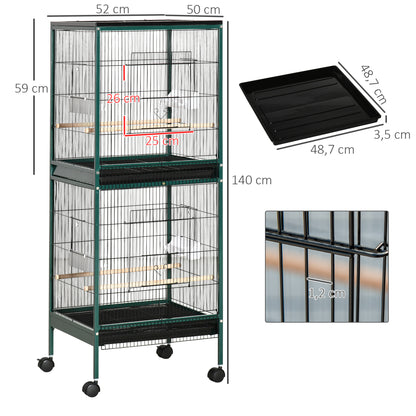 Vogelkooi Binnen – Vogelkast – Vogelkooi Groot – Vogelkooi Met Wieltjes – Vogel Kooi Groen – Ruime Metalen Kooi – 4 Deuren – Makkelijk Verplaatsbaar