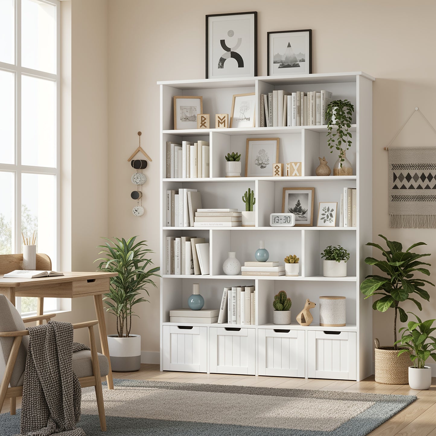 Opbergkast – Opbergmeubel – Kast – Boekenkast – Dressoir – 6-Lagen – 4 Laden Op Wieltjes – Stevig Houten Materiaal – Ruimtebesparend Design