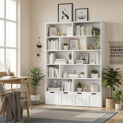 Opbergkast – Opbergmeubel – Kast – Boekenkast – Dressoir – 6-Lagen – 4 Laden Op Wieltjes – Stevig Houten Materiaal – Ruimtebesparend Design