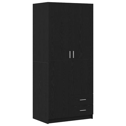 Kledingkast – Garderobekast – Opbergkast – Kleerkast – Dichte Kast – Zwarte Eikenlook – Compact 80x52x180 cm – Mat Composiethout