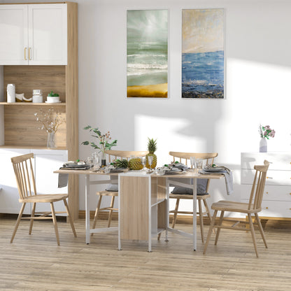 Uitschuifbare Eettafel – Inklapbare Tafel – Opklapbare Eettafel – Klaptafel – Keukentafel – Licht Eiken MDF – 4 Geïntegreerde Opbergniches – Ruimtebesparend Design