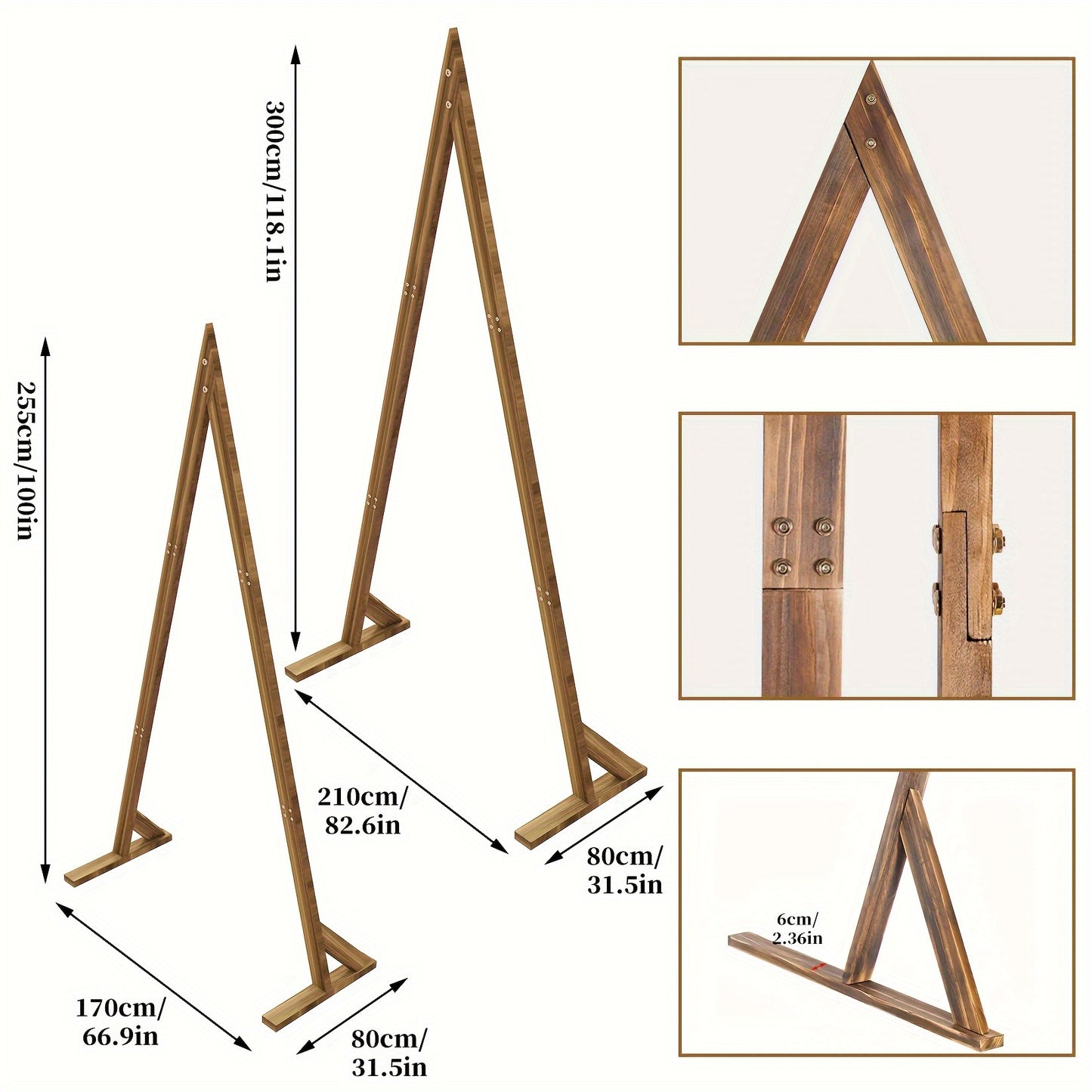 Set van 2 Rustieke Boerenstijl Houten Bruiloftsboog Statieven – Carbon Pine met IJzeren Accenten – Groot & Klein, Eenvoudige Montage