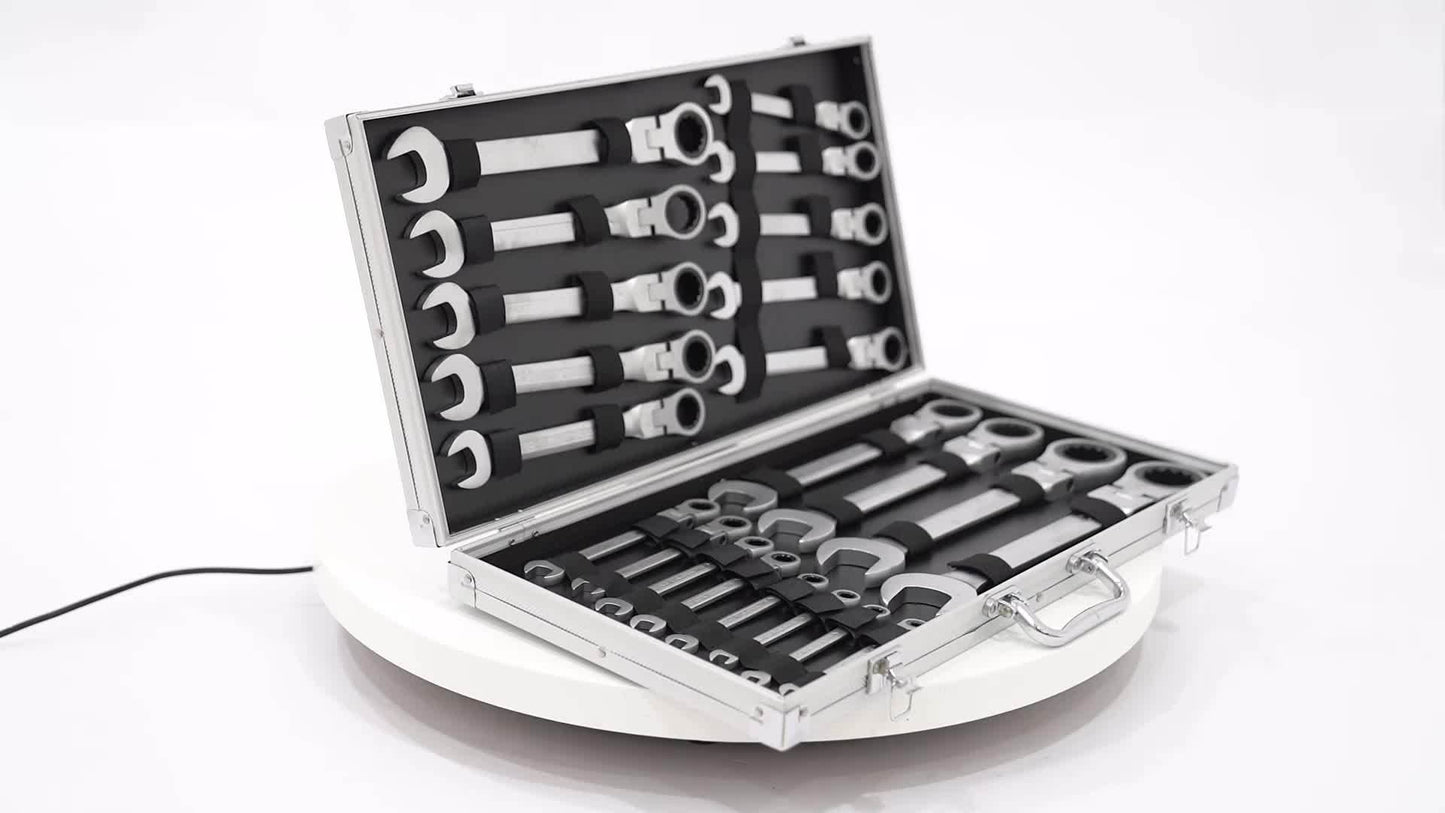 22-delige Ratelsleutelset – Ratelratel – Combinatiesleutel – Handratel – Steeksleutel – Flexibele Kop – Duurzaam Chroom-Vanadiumstaal – Maat 6-32mm