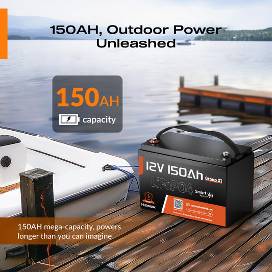 HumSienk 12V 150Ah LiFePO4 Battery with Built-in 100A BMS & Low-Temp Protection - Overcharge/Discharge/Overheat/Short Circuit Proof, 36V Safe Operating Voltage, for Trolling Motors, Marine, RV, Boat, Home Backup - Lithium Iro
