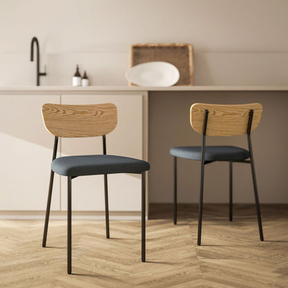 Eetkamerstoelen – Stoelen – Dining Stoelen – Armloze Stoelen – Linnen Stoelen – Grijs – Set van 2 – Met Metalen Poten – Onderhoudsvriendelijk Linnenlook