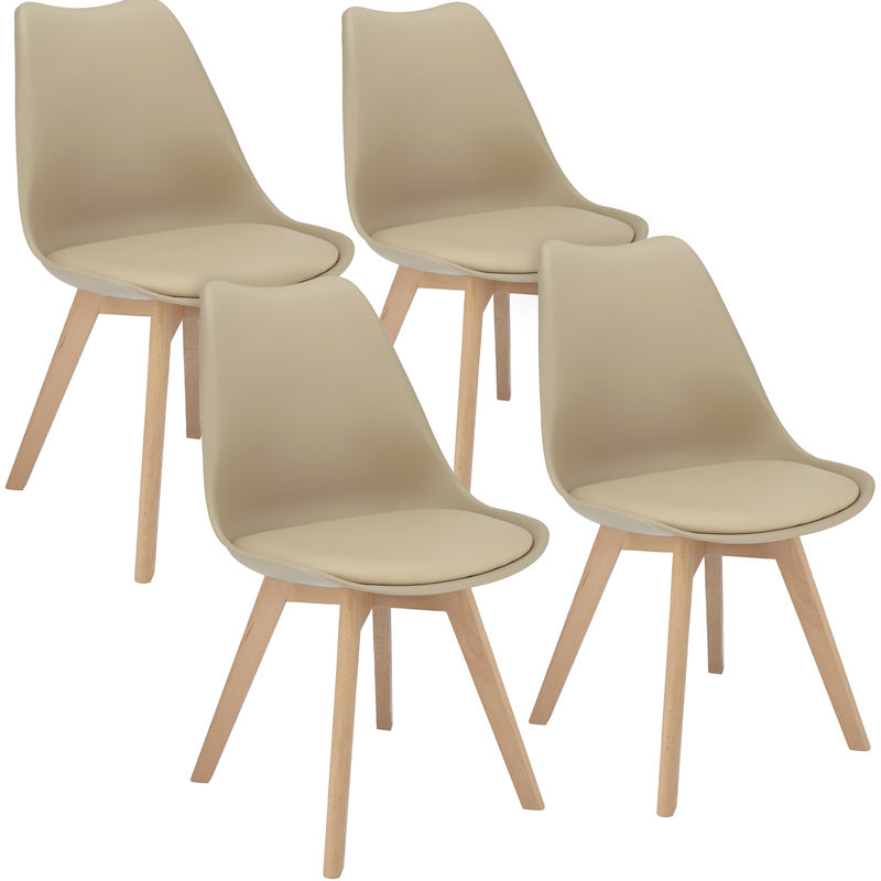 Stoel – Eetkamerstoel – Kuipstoel – Designstoel – Zithoekstoel – Scandinavisch Design – Beukenhouten Poten – Eco-Leren Kussen – Set van 4 – Beige