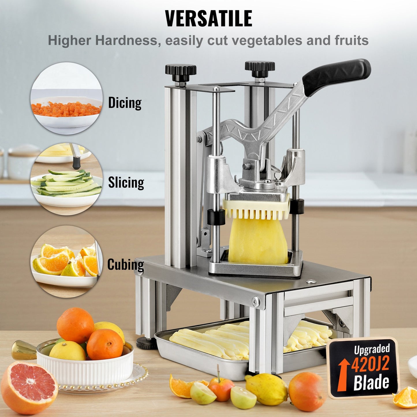 Groentesnijder – Groentesnijmachine – Frietsnijder – Fruit snijder – Dunschiller – 4 Wisselbare Messen – Roestvrijstaal & Aluminium – Ergonomisch Handvat