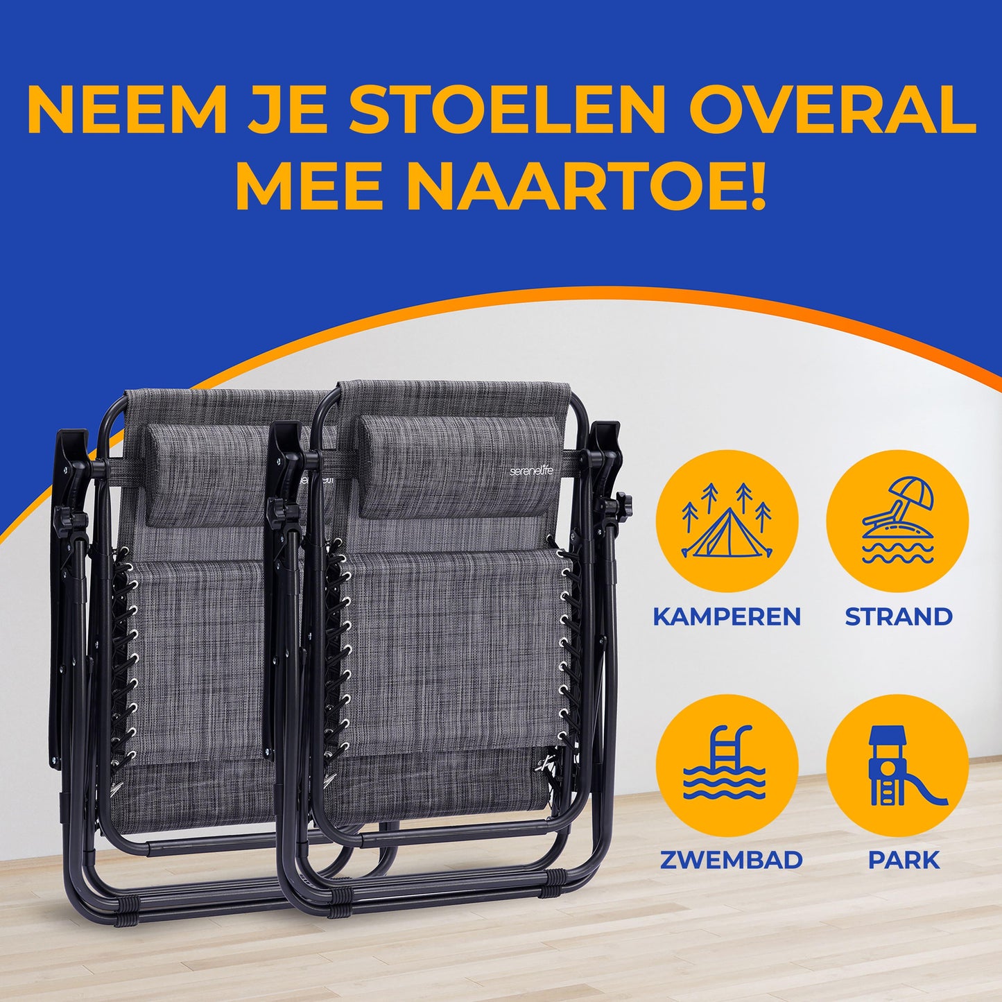 Verstelbare Tuinstoelen – Loungestoelen – Ligstoelen – Tuinfauteuils – Relaxstoelen – Inclusief Afneembaar Zijtafeltje – Verstelbare Zonneklep – Grijs – Inklapbaar – Ademend Stof