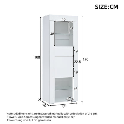 Vitrinekast – Glazen Kast – Displaykast – Opbergkast – Woonkamerkast – Wit Hoogglans – 2 Glazen Planken – 60x40x170 cm
