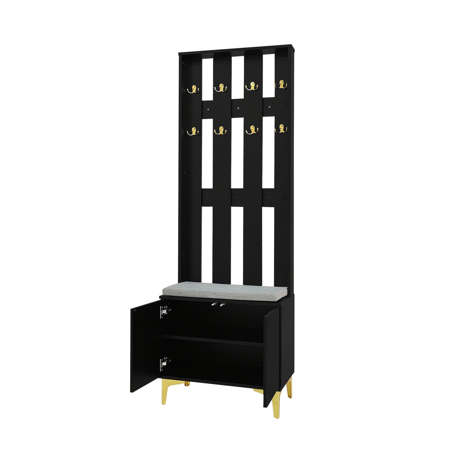 Kledingkast Set – Garderobe – Kapstok – Schoenenbank – Zitkussen – Houten Materiaal – Inclusief Haakjes