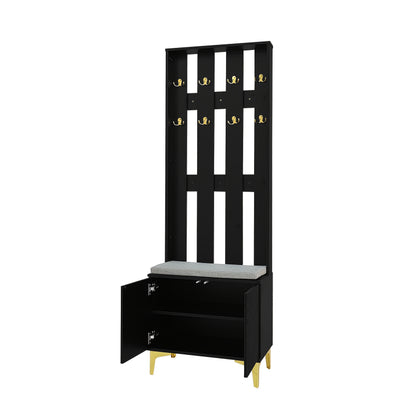Kledingkast Set – Garderobe – Kapstok – Schoenenbank – Zitkussen – Houten Materiaal – Inclusief Haakjes