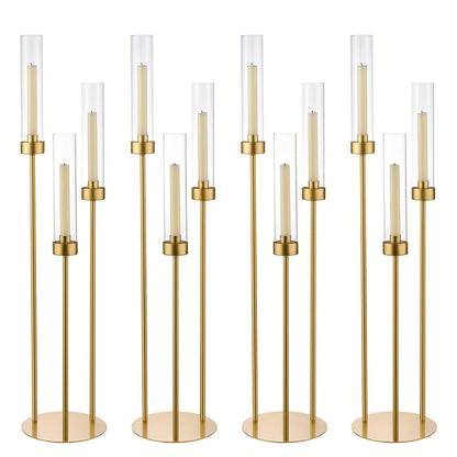 Gouden Kandelaar – Kaarshouder – Kaarsenstandaard – Tafeldecoratie – Centerpiece – 4 Stuks – Acryl Met 3 Armen – Stijlvol Sfeervol Design