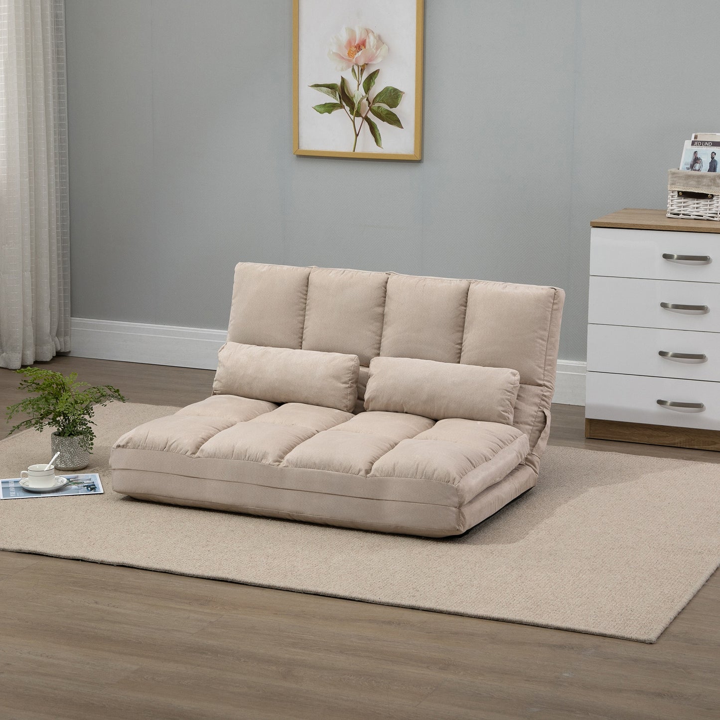 Vloerstol – Vloerstoel – Zitstoel – Ligstoel – Slaapstoel – Verstelbare Rugleuning 3 Posities – Zacht Fluweel Beige