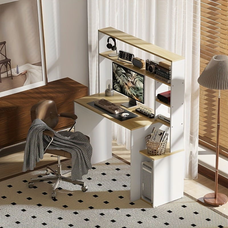 Bureau – Computertafel – Werktafel – Bureaumeubel – Computerbureau – Wit – Met Open Planken en CPU-Houder – Stabiel Metalen Frame