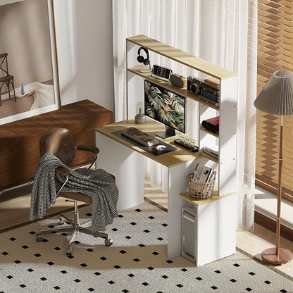 Bureau – Computertafel – Werktafel – Bureaumeubel – Computerbureau – Wit – Met Open Planken en CPU-Houder – Stabiel Metalen Frame