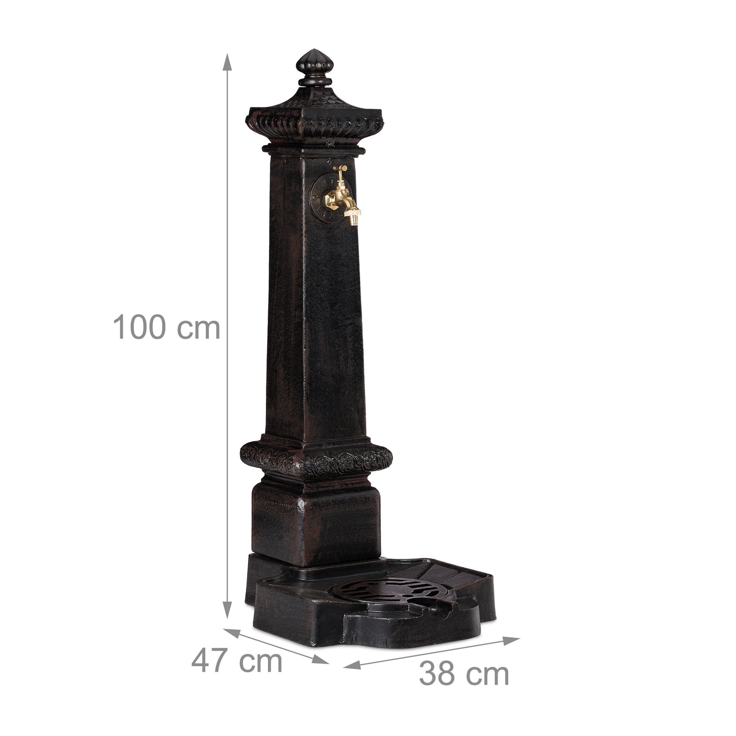 Staande Fontein – Tuinfontein – Waterspel – Buitenkraan – Waterornament – Antiek Design – Aluminium Materiaal – Groot Formaat 100 cm Hoog