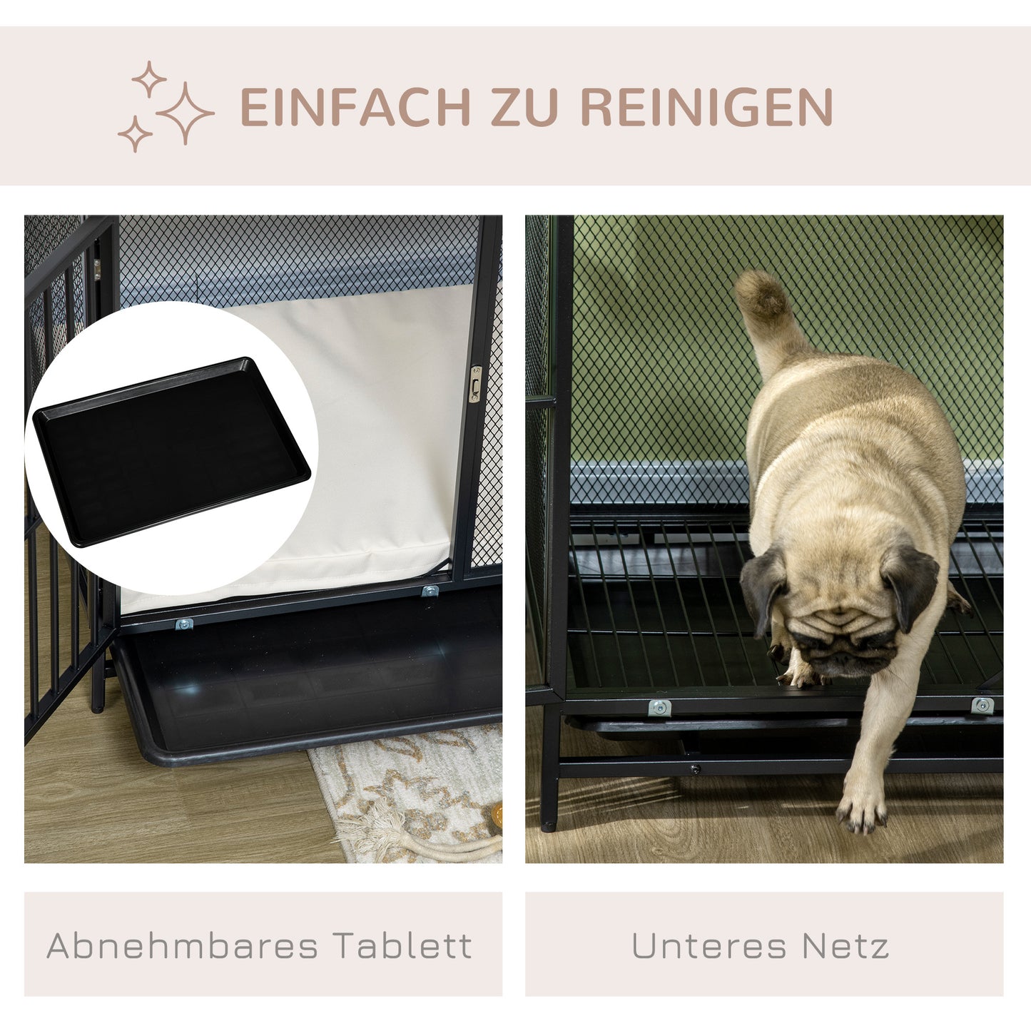 Hondenbench – Hondenkooi – Hondenhok – Hondenren – Hondebench Zwart – Waterafstotende Mat – Uitneembare Bodemplaat