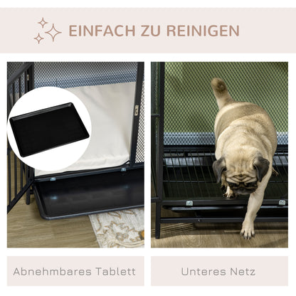 Hondenbench – Hondenkooi – Hondenhok – Hondenren – Hondebench Zwart – Waterafstotende Mat – Uitneembare Bodemplaat