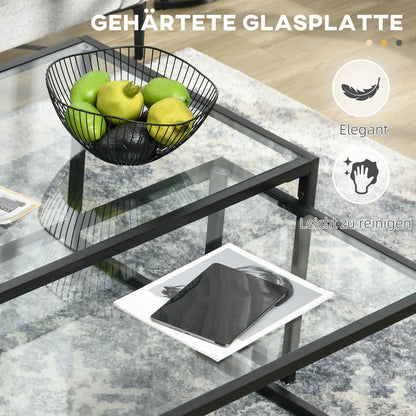 Salontafel – Bijzettafel – Koffietafel – Eettafel – Sofa Tafel – Set van 2 – Gehard Glas Tafelblad – Stabiel Stalen Frame