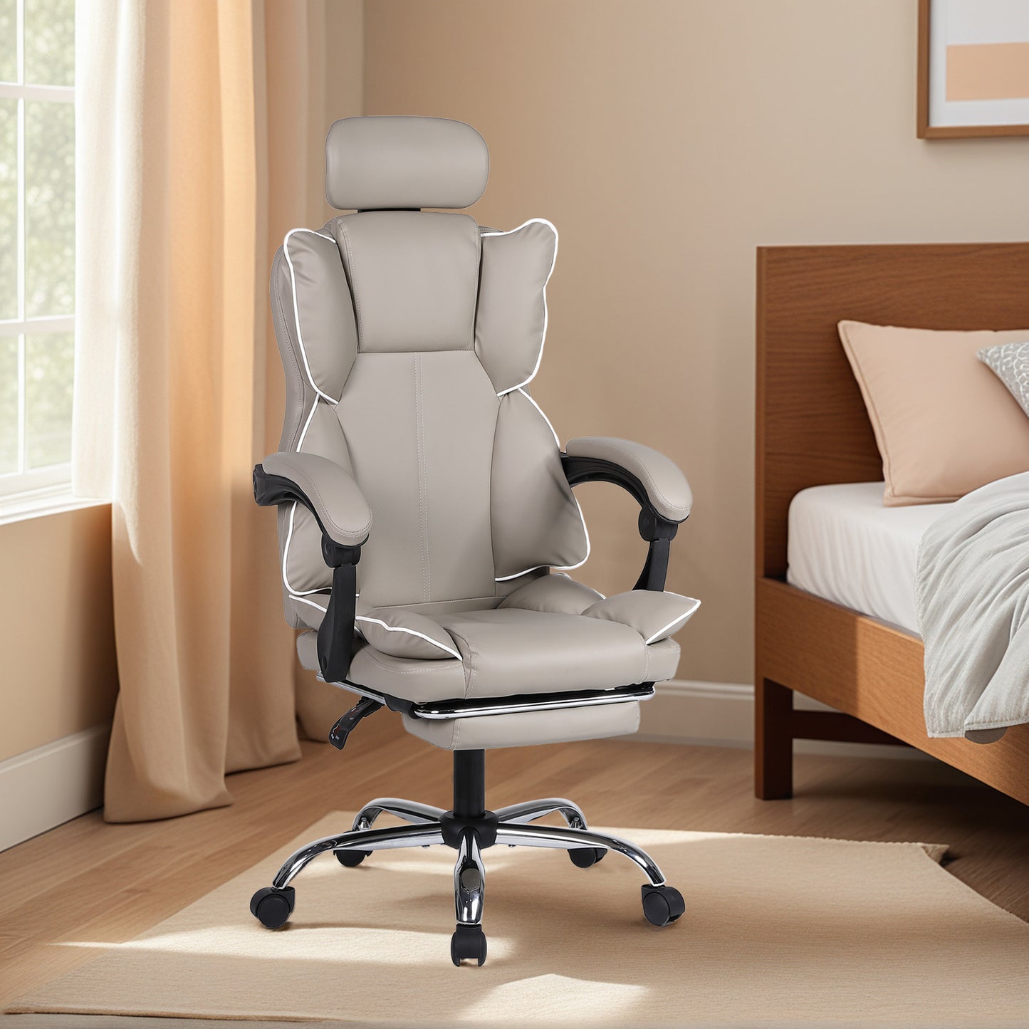 Gamingstoel – Gamestoel – Gaming Chair – Game Stoel – Bureaustoel – Ergonomisch – Verstelbare Hoogte – PU Leder – Zachte Schuimvulling – Stevige Rugleuning – Paars-Wit – Geschikt Voor Volwassenen En Tieners