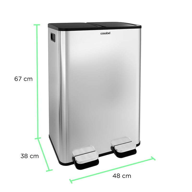 Drievoudige Prullenbak – Afvalbak – Recyclingbak – Selectiebak – Keukenbak – RVS Geborsteld – 3x20L Compartimenten – Voetbediening & Anti-Vingerafdruk Coating