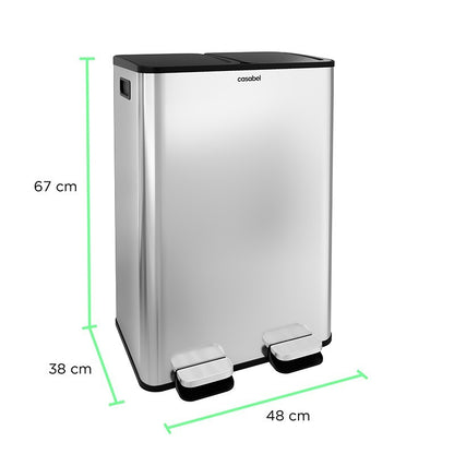 Drievoudige Prullenbak – Afvalbak – Recyclingbak – Selectiebak – Keukenbak – RVS Geborsteld – 3x20L Compartimenten – Voetbediening & Anti-Vingerafdruk Coating