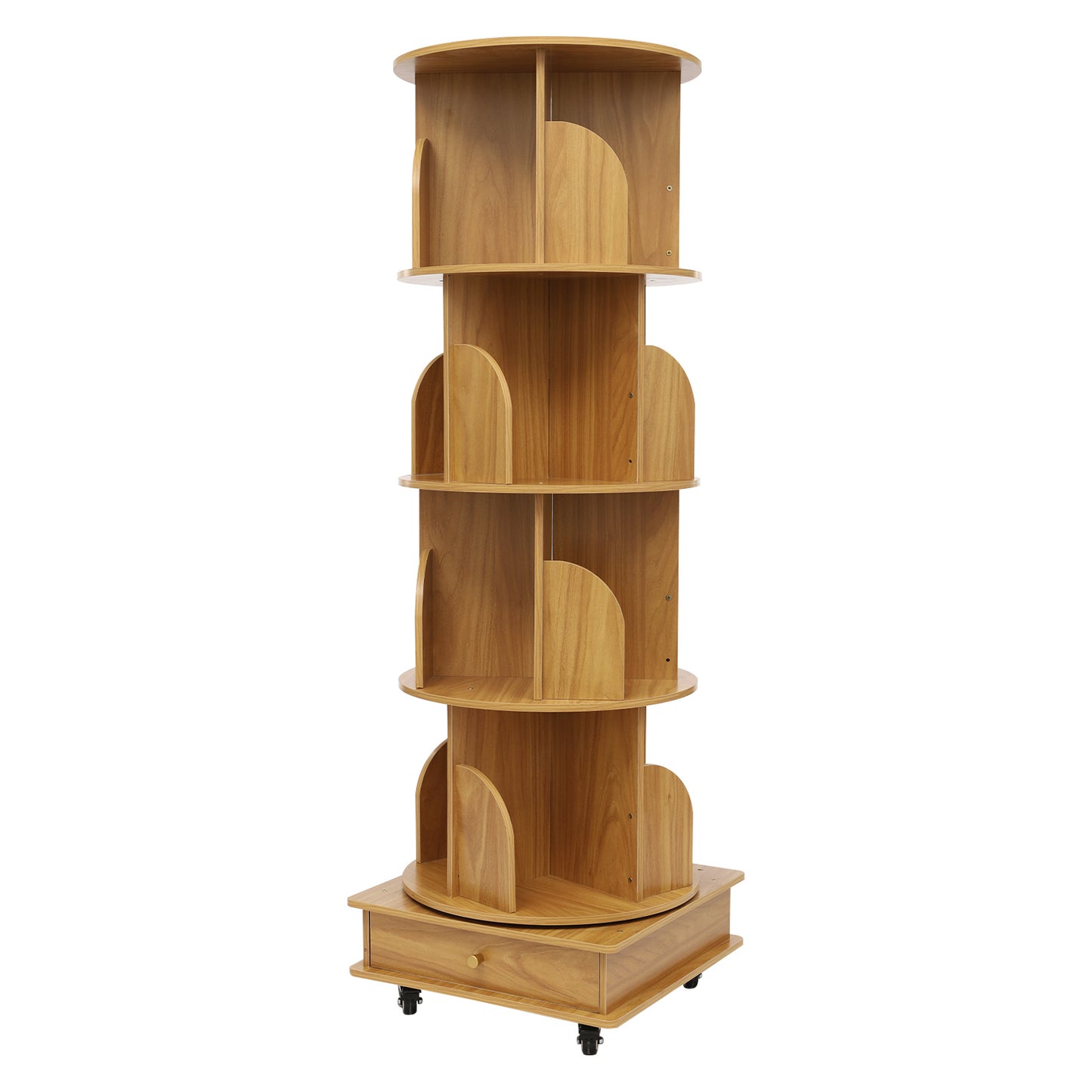 Vierlaagse Boekenkast – Boekenrek – Opbergkast – Tijdschriftenrek – Kantooropberger – Natuurlijk Hout – Vier Wieltjes – Ruime Opbergruimte