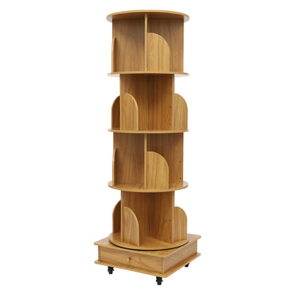 Vierlaagse Boekenkast – Boekenrek – Opbergkast – Tijdschriftenrek – Kantooropberger – Natuurlijk Hout – Vier Wieltjes – Ruime Opbergruimte