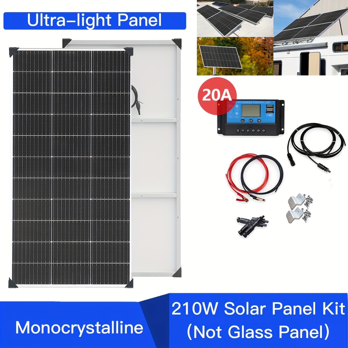 210W Zonnepaneel Kit – Solar Panel – Zonnepaneel Set – Zonne-energie Systeem – Camping Zonnepaneel – Hoogwaardige Monokristallijne Panelen – 20A PWM Laadregelaar – Waterdicht IP67