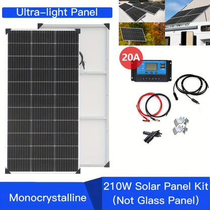 210W Zonnepaneel Kit – Solar Panel – Zonnepaneel Set – Zonne-energie Systeem – Camping Zonnepaneel – Hoogwaardige Monokristallijne Panelen – 20A PWM Laadregelaar – Waterdicht IP67