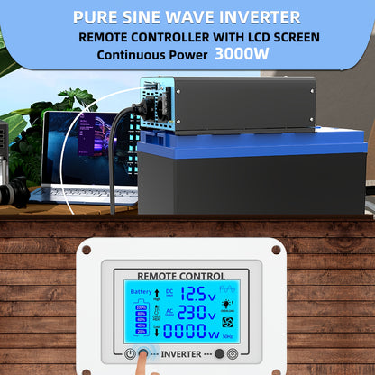 Spanningsomvormer – Omvormer – Inverter – Power Converter – Voedingsadapter – Zuivere Sinusgolf – 3000W Continu – 6000W Piekvermogen – LCD Display – USB Poort