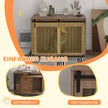 Hondenbench – Hondenkooi – Hondenhok – Dierenkooi – Benchkooi – Met Schuifdeur en Vergrendeling – Houtlook Notenhout Met Stalen Frame – 98x58x67 cm
