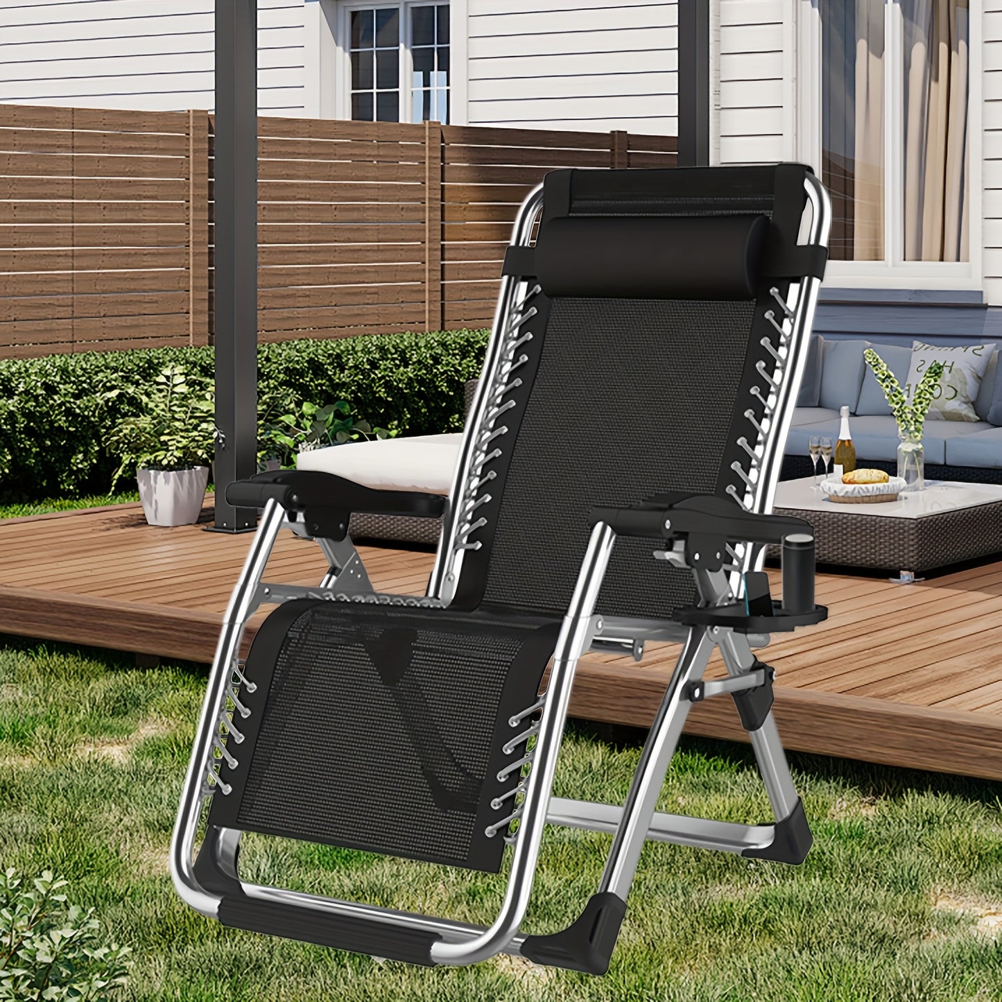 Lounge stoel – Recliner – Ligstoel – Tuinstoel – Relaxfauteuil – 65 cm breed – Lichtgewicht metalen frame – Inclusief afneembare kussen en tray – Ergonomisch ontworpen – Geschikt voor binnen en buitengebruik