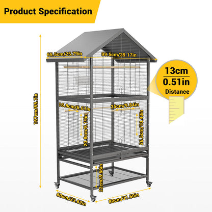 Vogelkooi – Vogelhuis – Vogelkooi Met Wieltjes – Vogelverblijf – Vogelkooi Zwart – Stevige Metaalconstructie – Mobiel Met Opbergruimte
